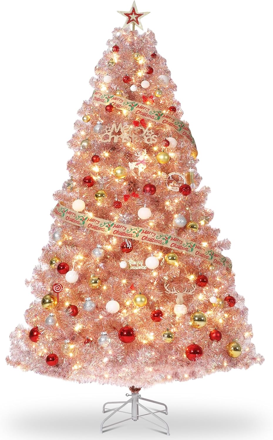 Garvee 6 ft Pencil Christmas Tree,Artificial Pre-Lit Christmas Tree,Realistic Frosted Xmas Tree Holiday Decoration, with LED Light and Metal Stand