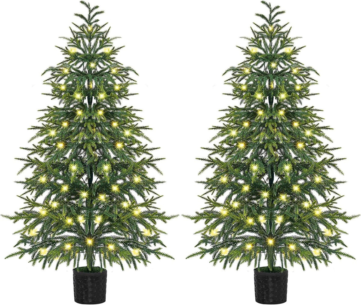 Juegoal 3FT Pre-Lit Artificial Christmas Tree 2 Pack, Norfolk Potted Tree