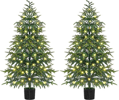 Juegoal 3FT Pre-Lit Artificial Christmas Tree 2 Pack, Norfolk Potted Tree