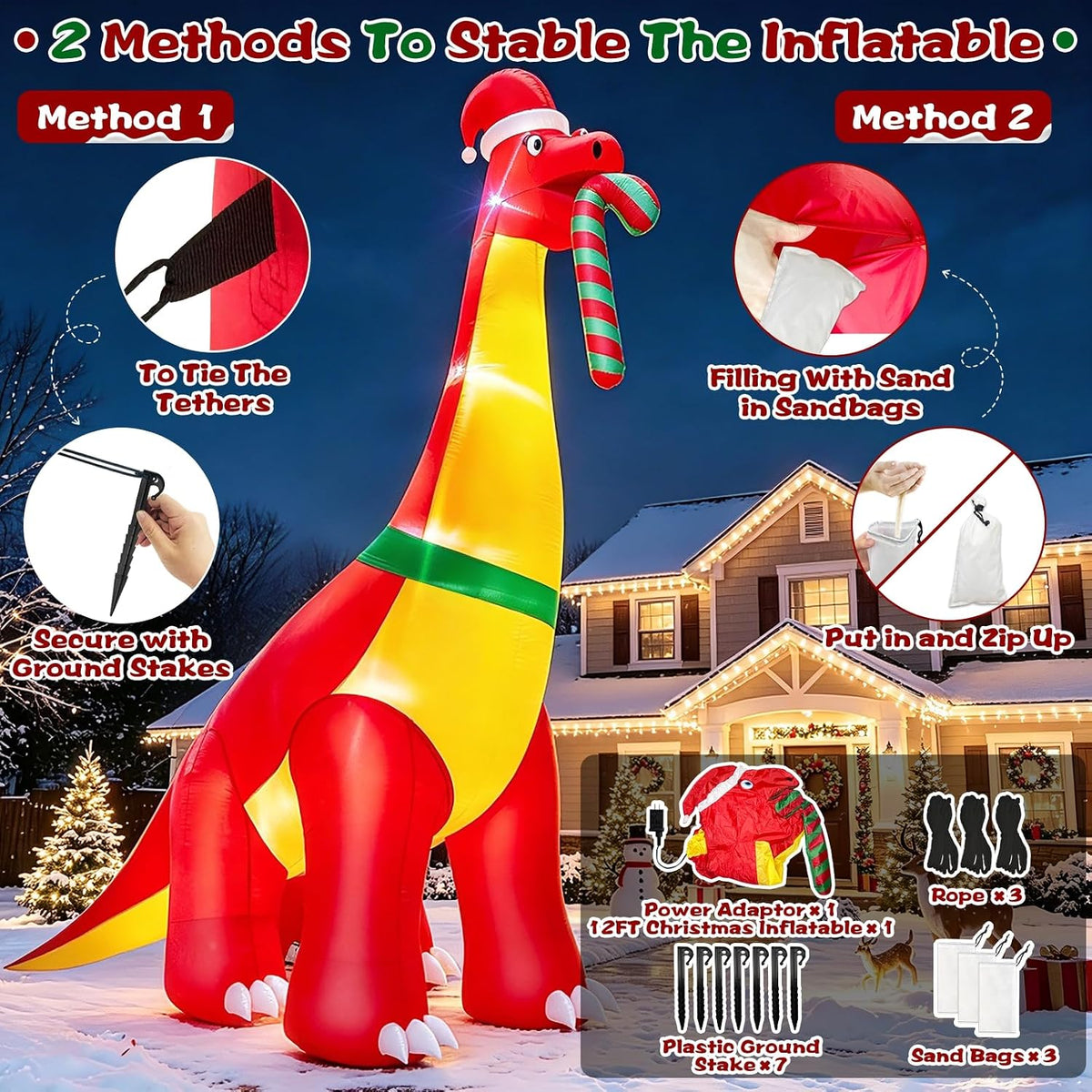 12 Ft Giant Christmas Inflatables Santa Dinosaur Outdoor Decorations