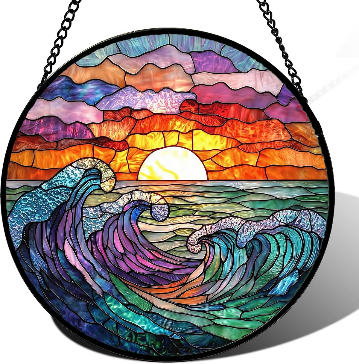 Winter Snow Night Scenery Stained Glass Window Hanging Suncatcher Gift 7.8"