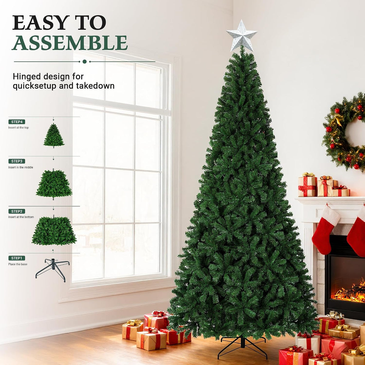 Artificial Christmas Tree,6FT Christmas with Over 1200 Branch Tips, Décor w/Easy Assembly