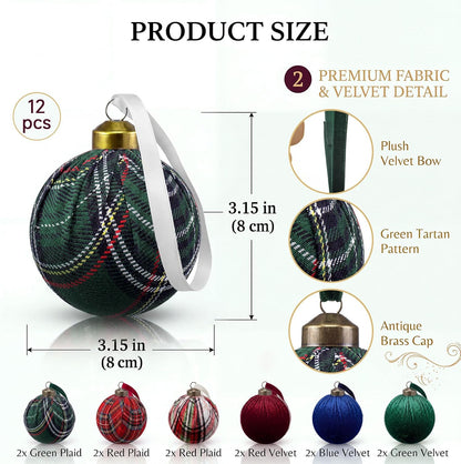 Gemscream 12 Pcs Classic Tartan Assorted Christmas Ornament Balls 3.15 Inch