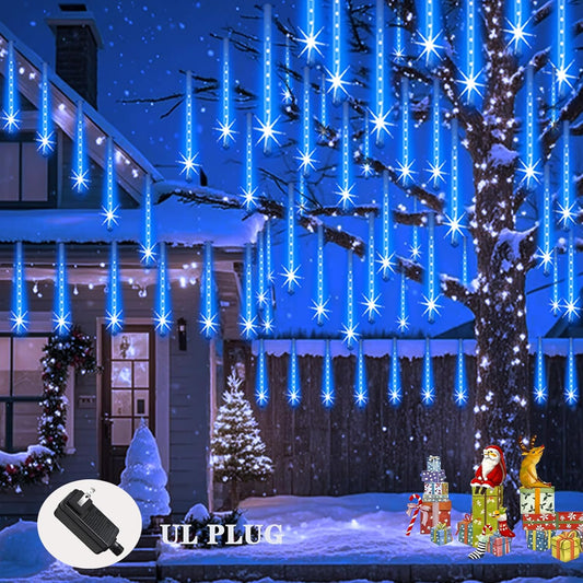 Christmas Lights Outdoor, Snow Falling Rain Cascading Icicle Lights