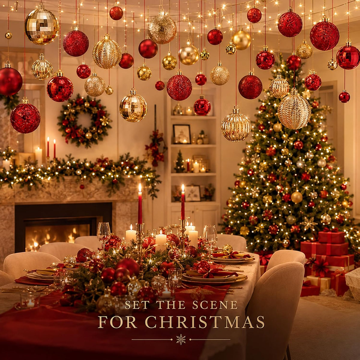 36 Pcs Christmas Balls Ornaments for Ceiling, Red, Gold