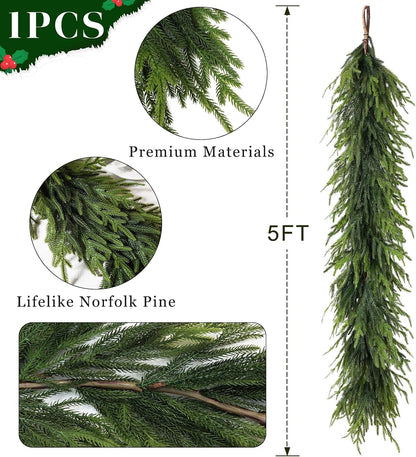 Artificial Christmas Garland, Faux Norfolk Pine for Mantle Decor (5FT 1PCS)