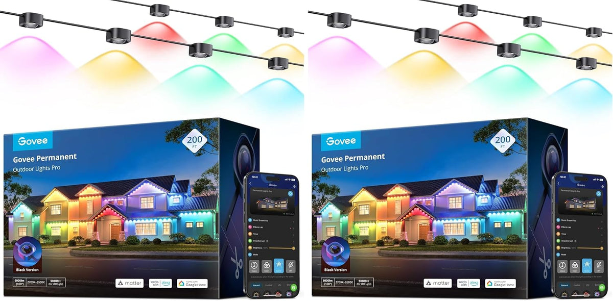 Govee Permanent Outdoor Lights Pro, 200ft with 120 RGBIC LED Lights, Black