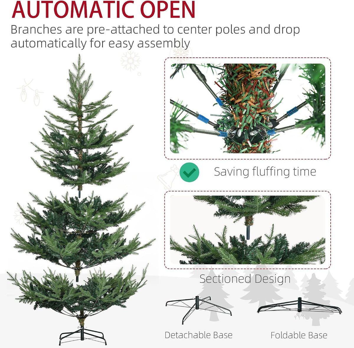 HOMCOM 6 Foot Artificial Christmas Tree, Nordic Pine, Green
