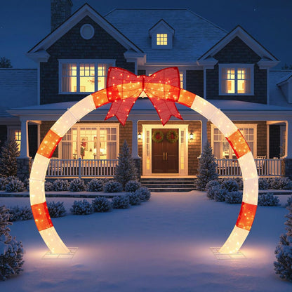 Tangkula 10.4 FT Outdoor Christmas Lighted Archway with Large Red Bow