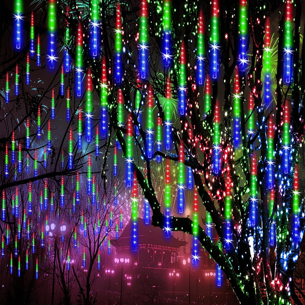 Christmas Outdoor Meteor Shower Lights 16-Tube 384LEDs Falling Rain Lights