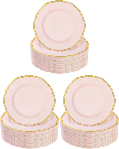 Hioasis 60 Pcs Red Gold Dessert Plates for Christmas