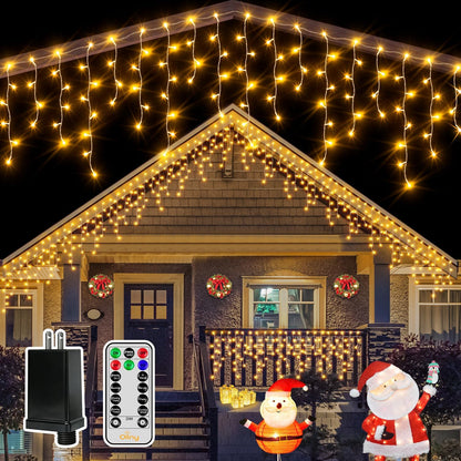 Ollny Icicle Lights for Outside 504LED 41FT, Warm White Christmas Light with Remote 8Modes Timers Waterproof, Plug in Connectable Hanging Lights for Outdoor Indoor House Roof Holiday