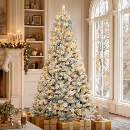Hykolity 7 ft Prelit Snow Flocked Christmas Tree with 300 Warm White LEDs