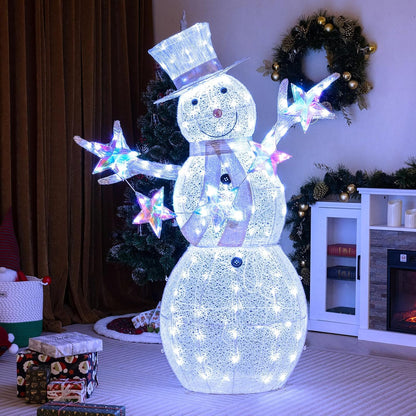 Tangkula 5 FT Christmas Lighted Snowman Holding String of Iridescent Stars