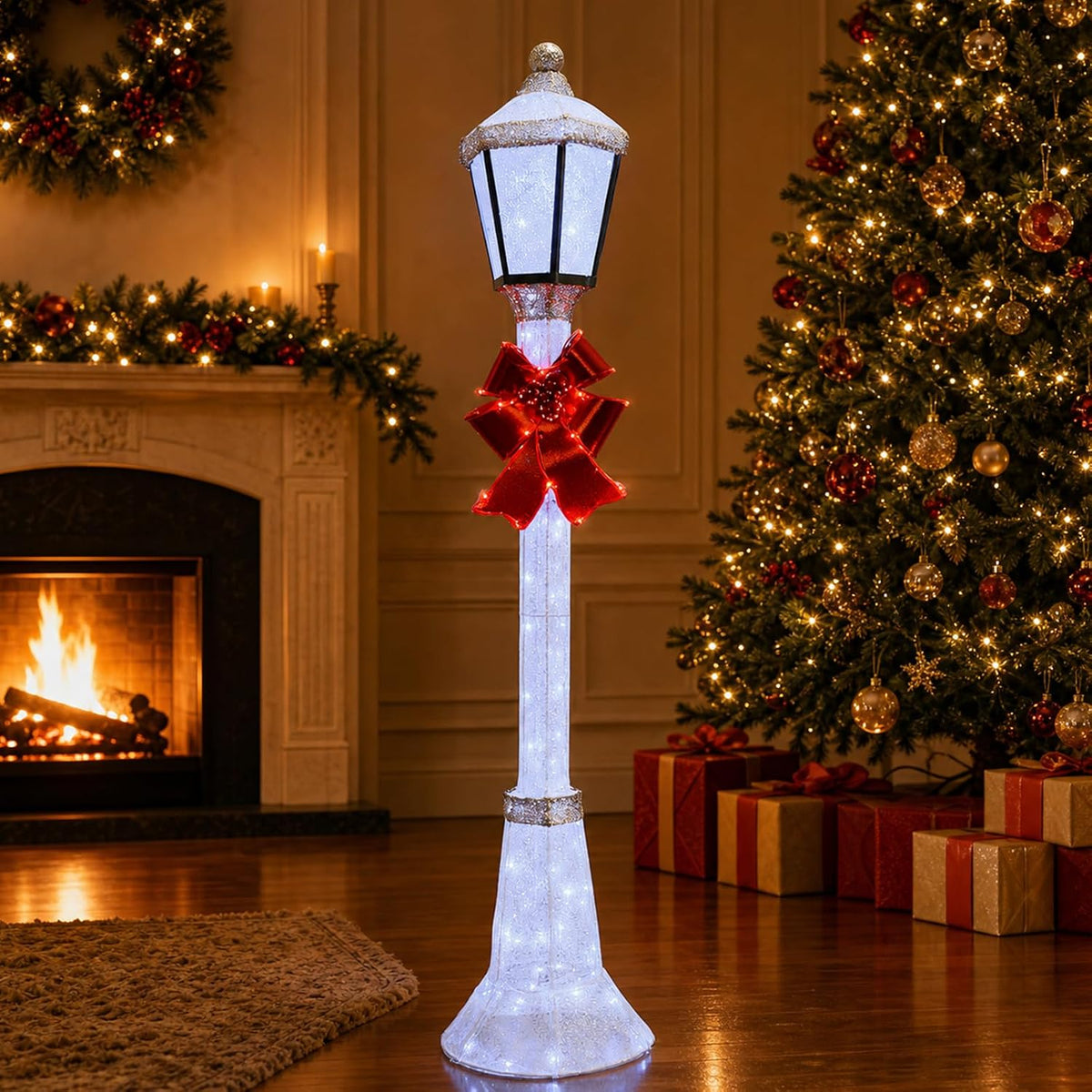 DrVIBES 5FT Lighted Outdoor Christmas Double-Head Lamp Post Decorations