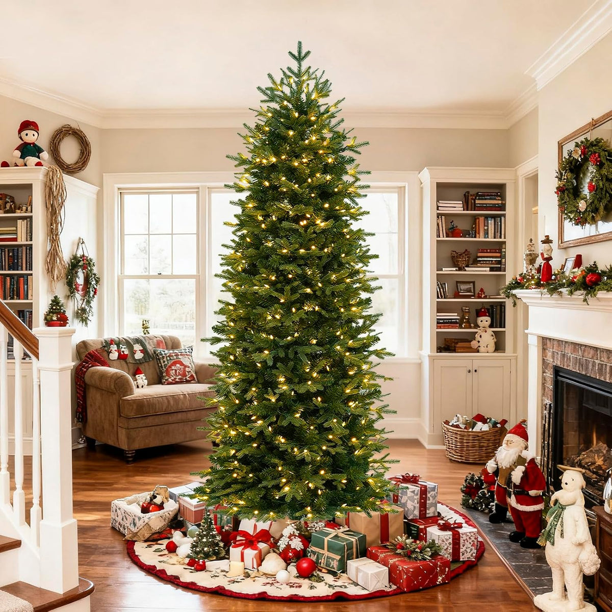 Hykolity 6 ft Prelit Pencil Christmas Tree with 300 Warm White LEDs