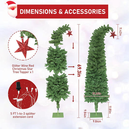 BlueWish 6FT Pre-Lit Whimsical Christmas Tree,Bendable Christmas Tree,Green