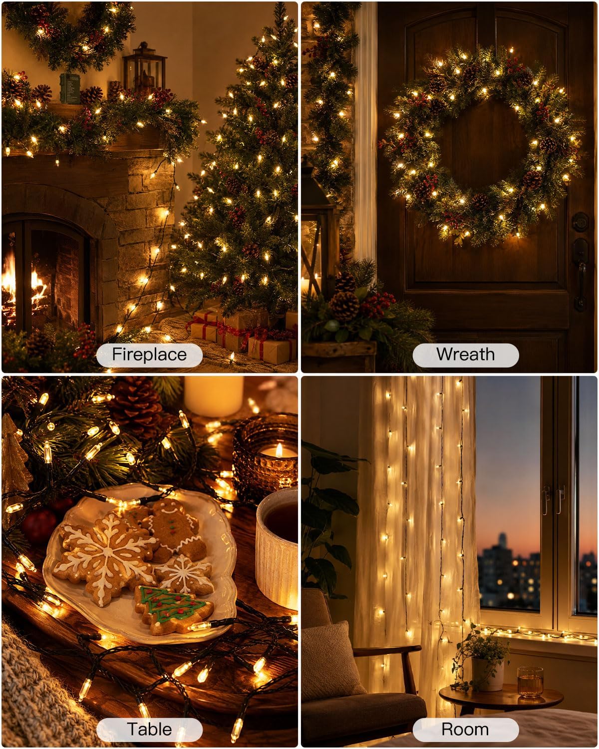 LED Battery Operated Christmas Lights Indoor Outdoor 18ft 4Pack Mini Lights