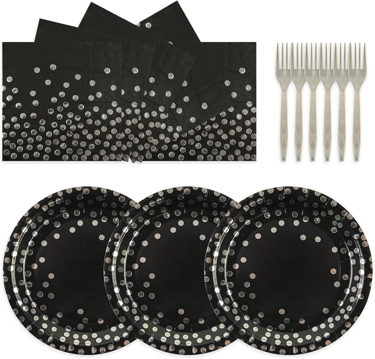 Paper Plates and Napkins Set, Red and Gold Dot, 75PCS, Serves 25