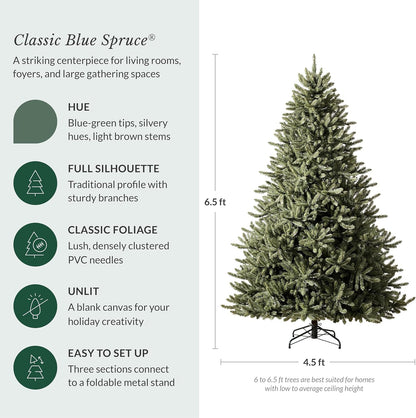 Balsam Hill 6.5ft Unlit Classic Blue Spruce - Artificial Christmas Tree with 2,144+ Tips, Premium Stand & Easy Assembly for Indoor Holiday Decorating