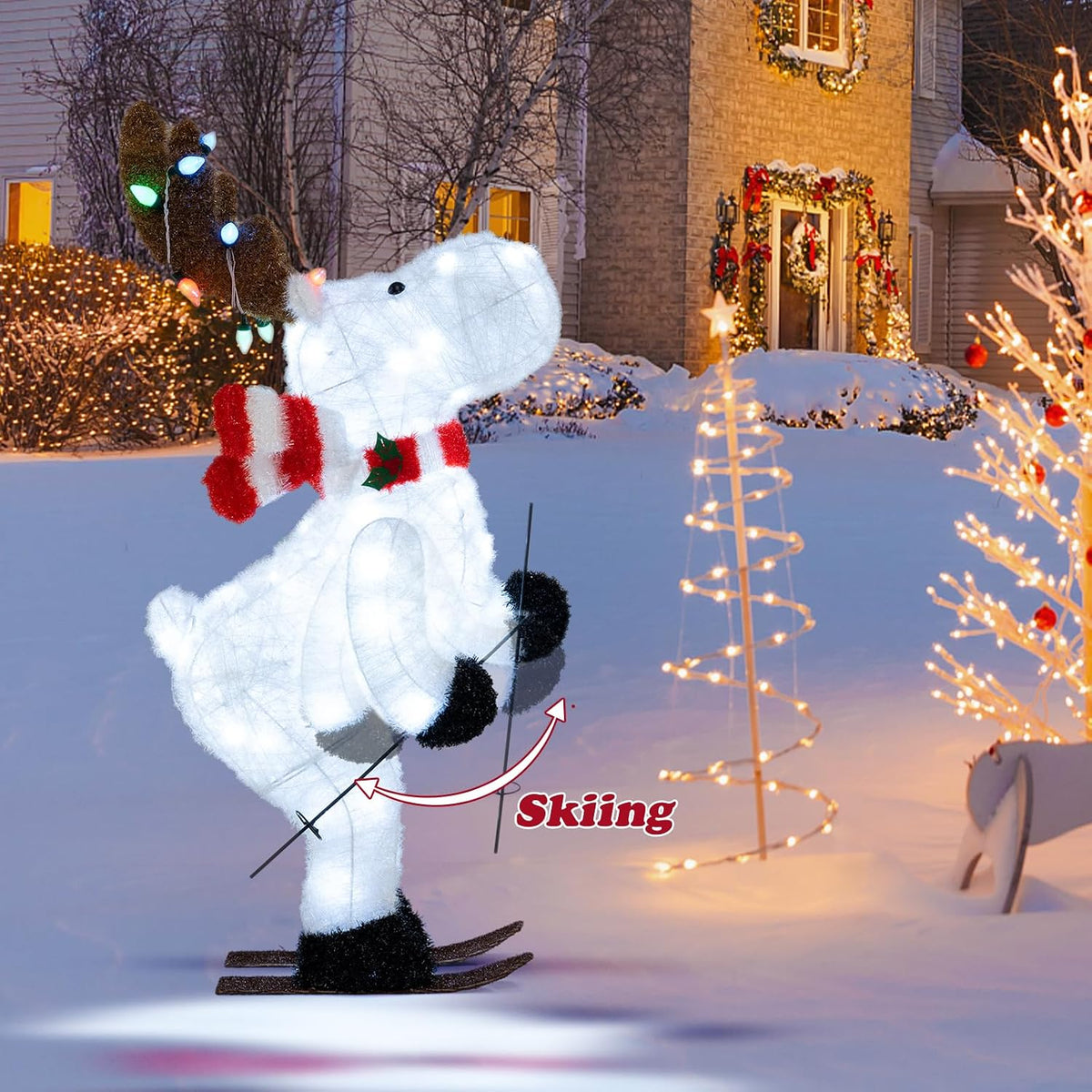 Tangkula 44” Christmas Lighted Animated Skiing Reindeer Decorations