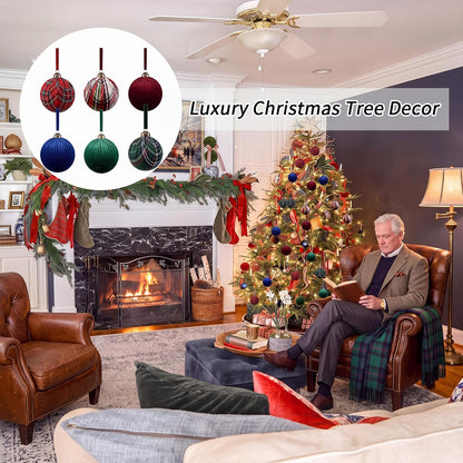 Gemscream 12 Pcs Classic Tartan Assorted Christmas Ornament Balls 3.15 Inch