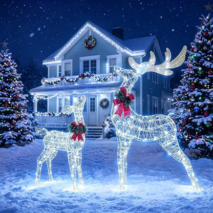 Tangkula 3 Pieces Lighted Christmas Reindeer, Holiday Reindeer Family Set