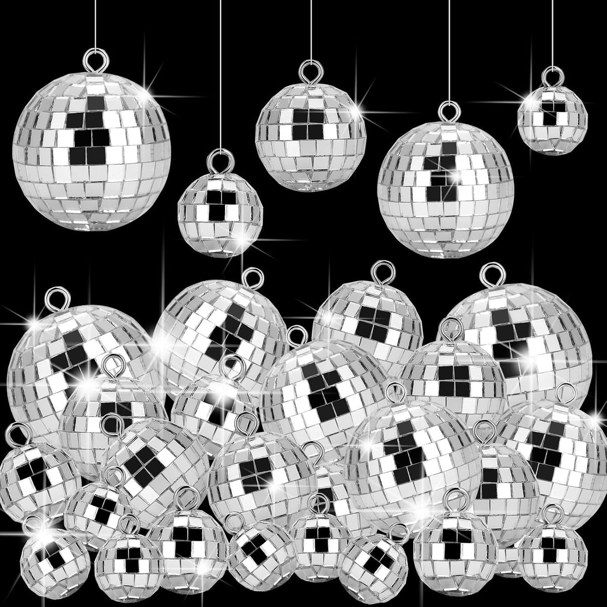 Jupwalz 34 Pcs Disco Ball Decorations 6 Size Mini Disco Ball Decor Ornament