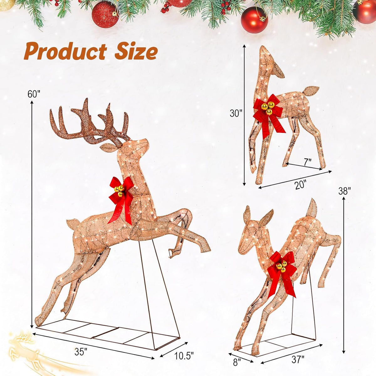 Tangkula 3 Pieces Lighted Christmas Reindeer, Holiday Reindeer Family Set