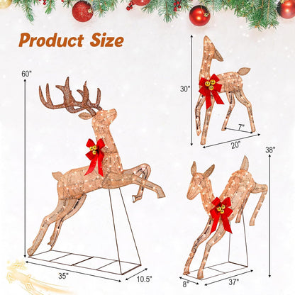 Tangkula 3 Pieces Lighted Christmas Reindeer, Holiday Reindeer Family Set