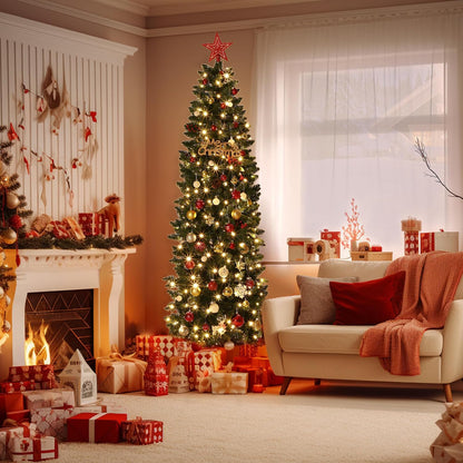 Garvee 6 ft Christmas Tree, Artificial Prelit Pencil Tree, Easy Assemble, Xmas Decor for Home Party Office Mall Holiday