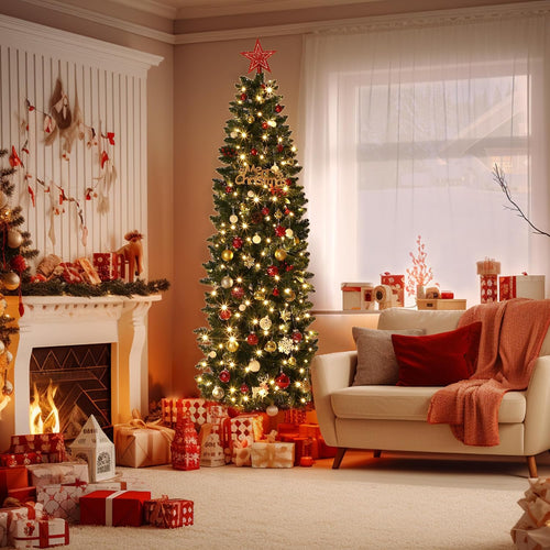 Garvee 6 ft Christmas Tree, Artificial Prelit Pencil Tree, Easy Assemble, Xmas Decor for Home Party Office Mall Holiday