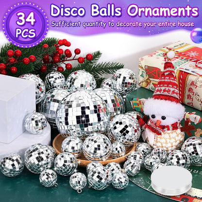 Jupwalz 34 Pcs Disco Ball Decorations 6 Size Mini Disco Ball Decor Ornament