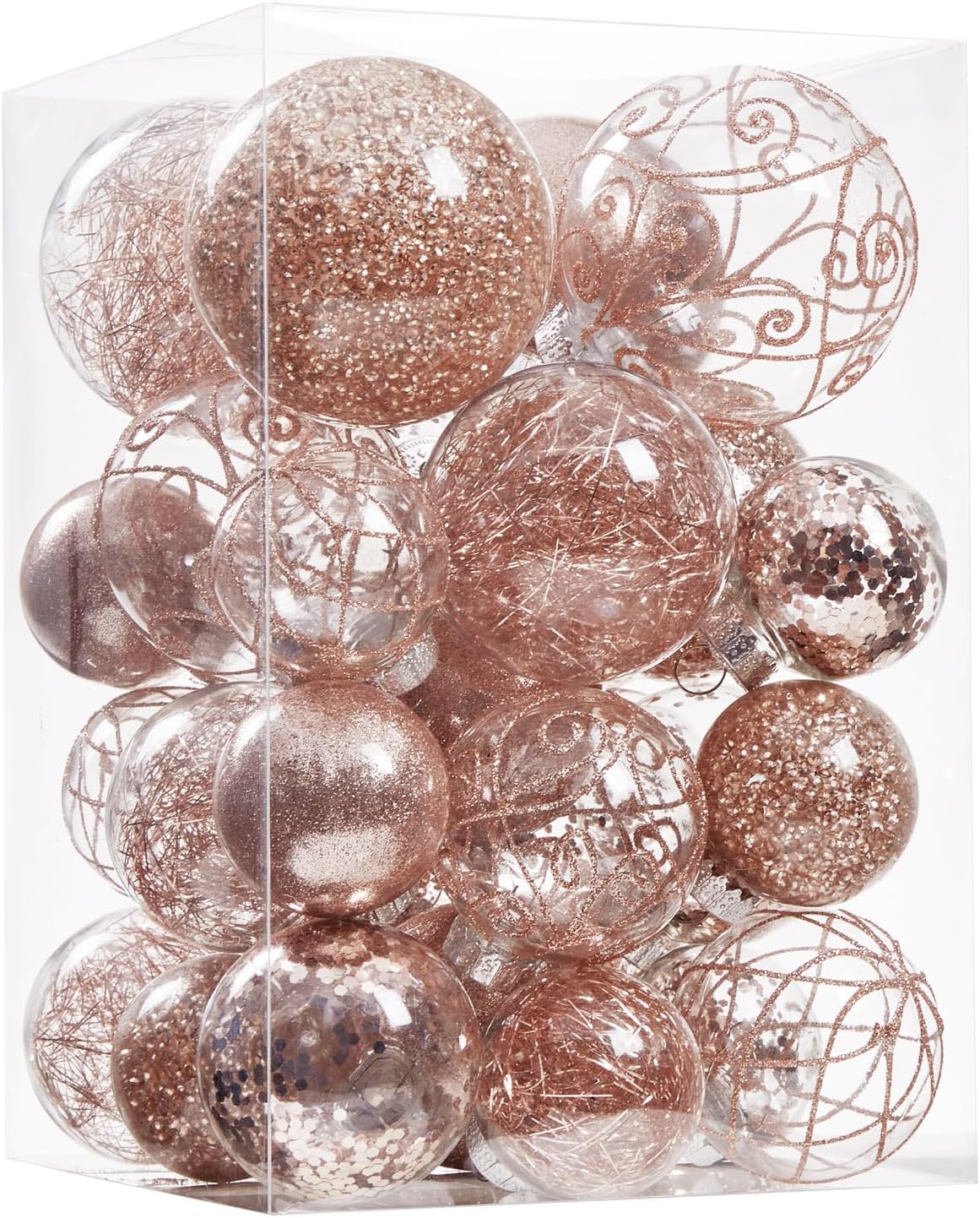 Wironlst Christmas Ball Ornaments Shatterproof Clear Large Plastic Hanging Ball Decorative Baubles Set with Stuffed Delicate Decorations (Multi-Size, Red)
