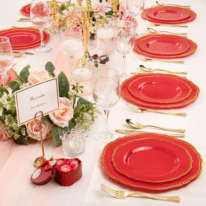 Hioasis 60 Pcs Red Gold Dessert Plates for Christmas