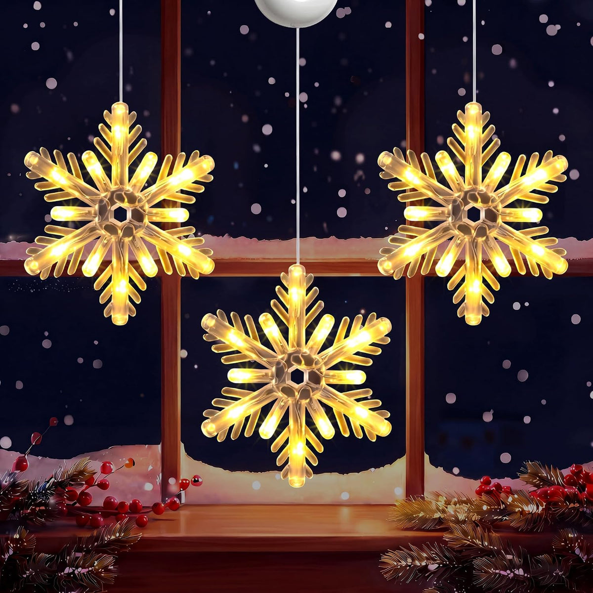 Snowflake Christmas Window Lights Christmas Decor, Cool White 3 Pack