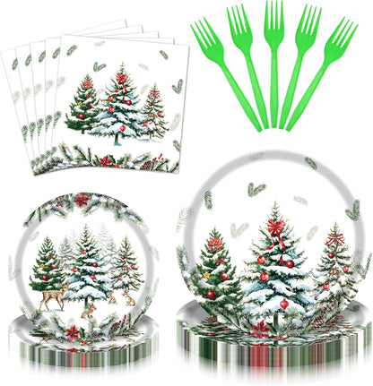 96 Pieces Christmas Poinsettia Tableware Set – Merry Christmas Disposable Plates, Napkins, Forks Party Supplies with Holiday Flower and Holly Designs for Xmas Parties Celebrations – Serves 24 Guests