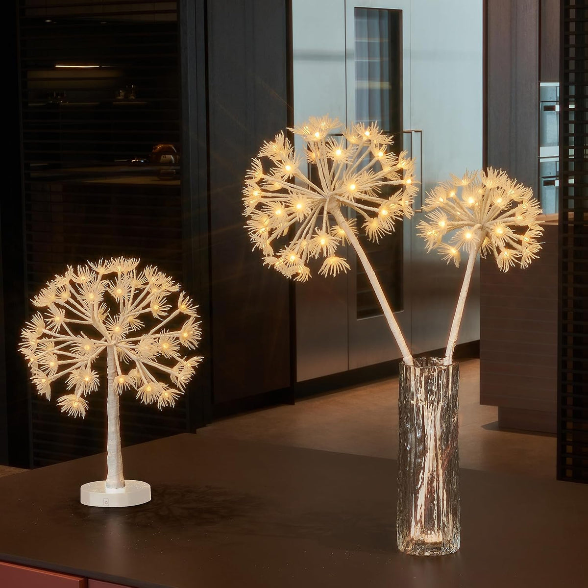 LITBLOOM Lighted Willow Branches with Timer Battery Operated and USB Plug in, Faux Dandelion Branches with Lights 27IN 70 LED Lights for Home Mantle Table Christmas Decoration