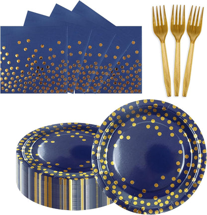 Paper Plates and Napkins Set, Red and Gold Dot, 75PCS, Serves 25