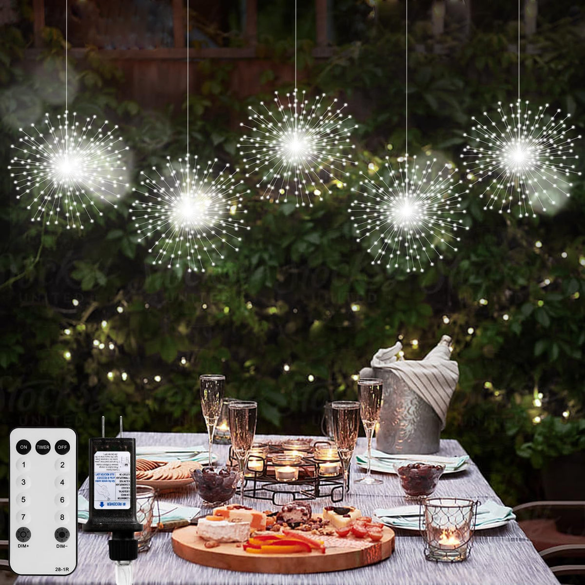 Firework String Light 5 Pack 200 LED 8 Modes Starburst Warm White