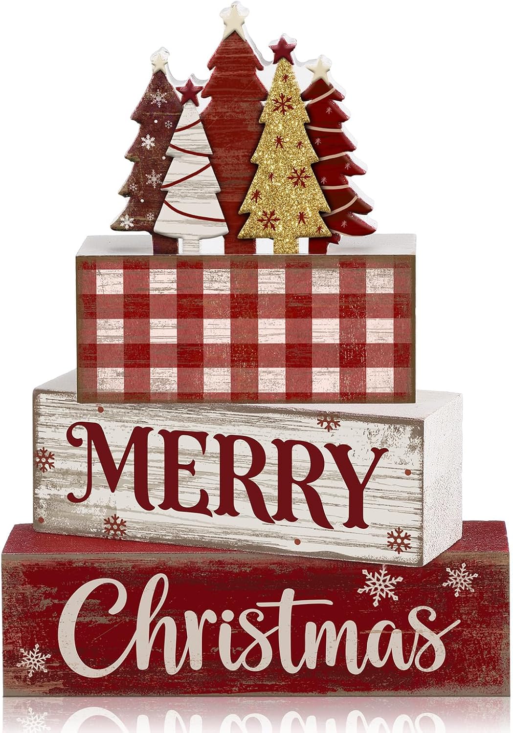 Moucuny 4 Pcs Christmas Table Decorations Indoor, Hot Cocoa Wood Block Sign