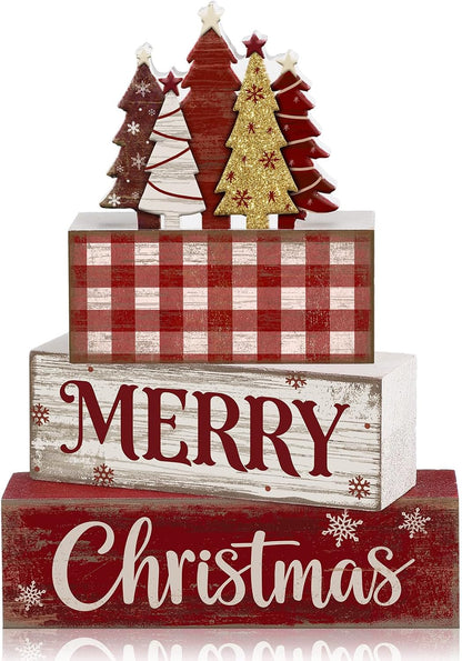 Moucuny 4 Pcs Christmas Table Decorations Indoor, Hot Cocoa Wood Block Sign