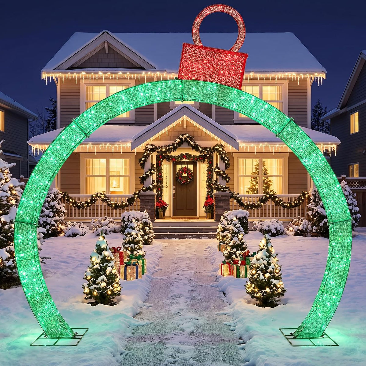 Tangkula 10.4 FT Outdoor Christmas Lighted Archway with Large Red Bow
