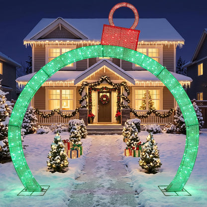 Tangkula 8.8 FT Outdoor Lighted Christmas Tree-Shaped Archway with Top Star
