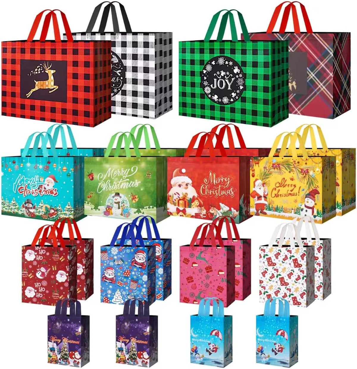 Heetobcos 12 Pack Christmas Gift Bags 13” Large Reusable Tote Bags