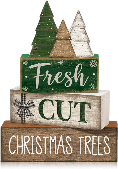 Moucuny 4 Pcs Christmas Table Decorations Indoor, Hot Cocoa Wood Block Sign