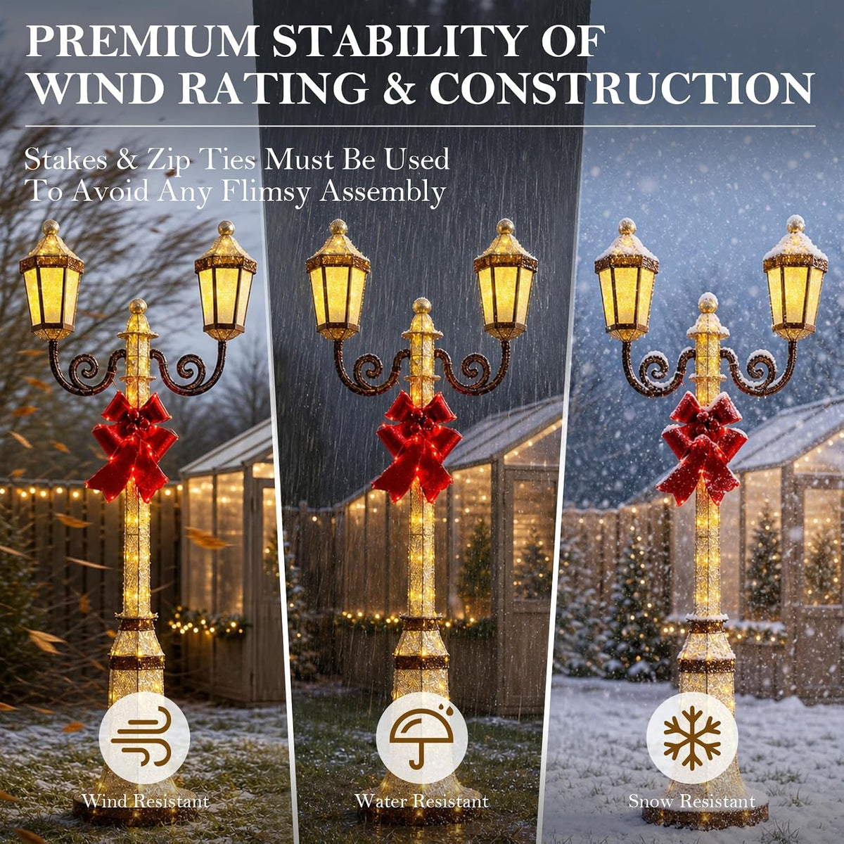 DrVIBES 5FT Lighted Outdoor Christmas Double-Head Lamp Post Decorations