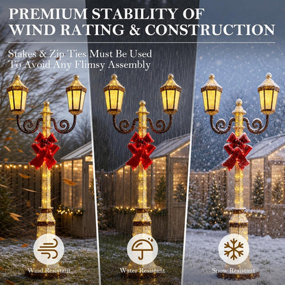 DrVIBES 5FT Lighted Outdoor Christmas Double-Head Lamp Post Decorations
