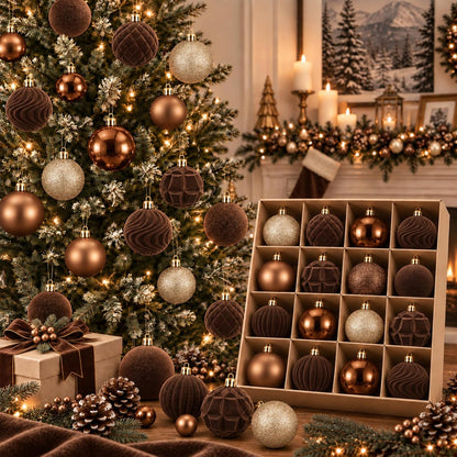 Hollowfly 56 Pcs Burgundy Velvet Christmas Balls Ornaments Set