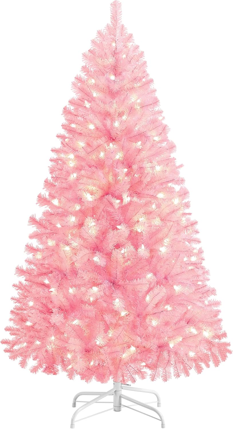Yaheetech 4.5ft Pre-lit Christmas Tree with 150 Warm White Lights, Green